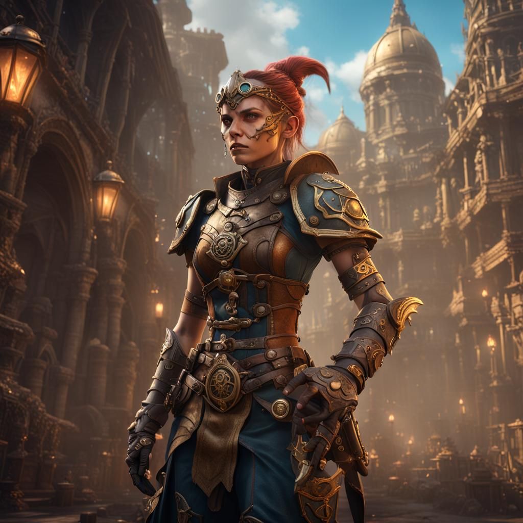 Steampunk Elf Gladiator in Detailed Matte Painting