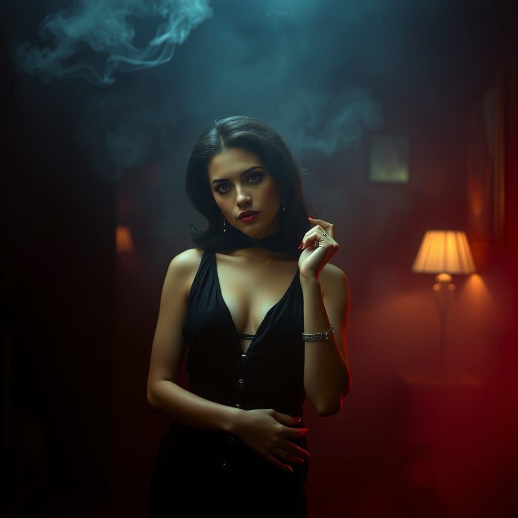 Femme Fatale in Smoky Room: Film Noir Style