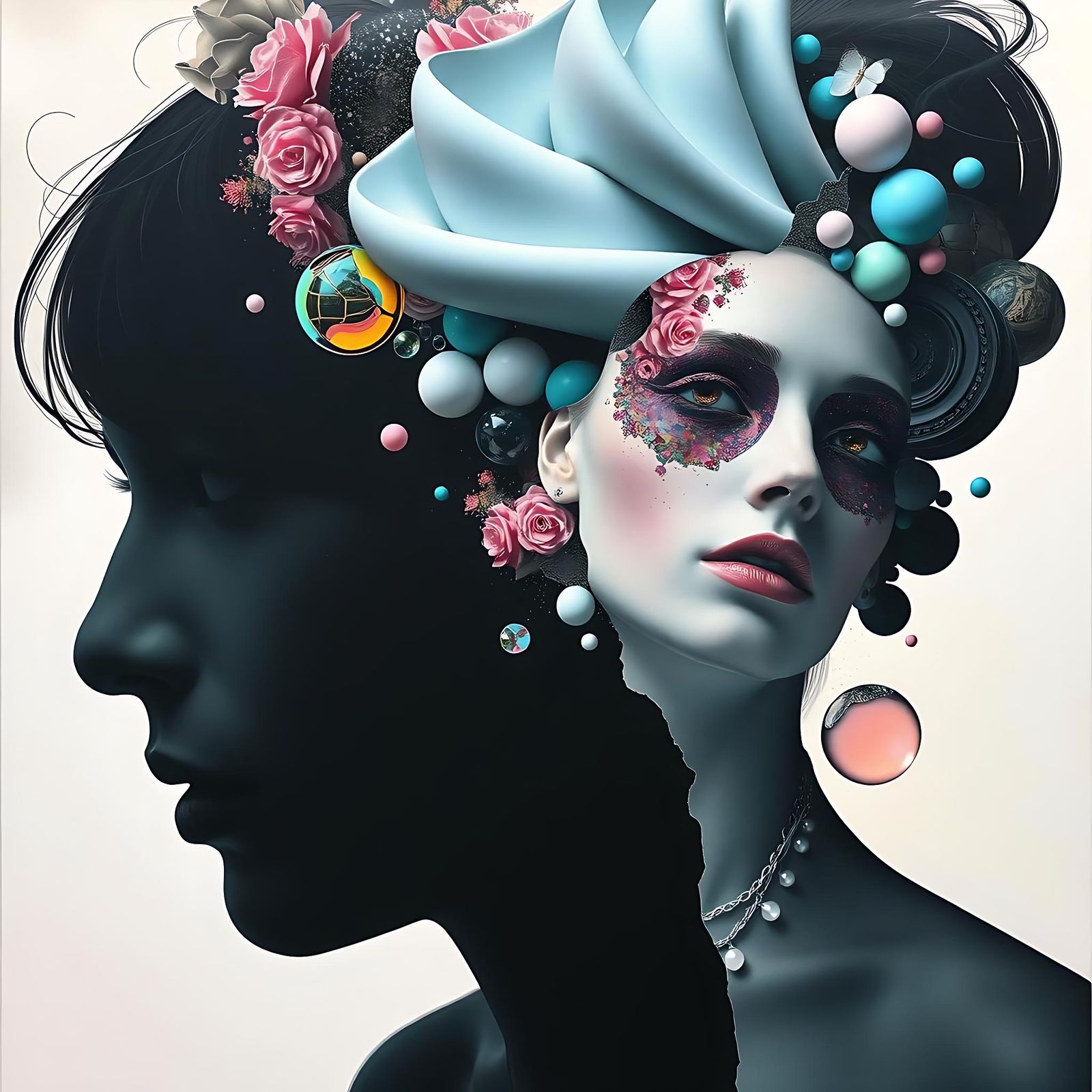 Surreal Automatism Collage with Pearlescent Object Transposi...