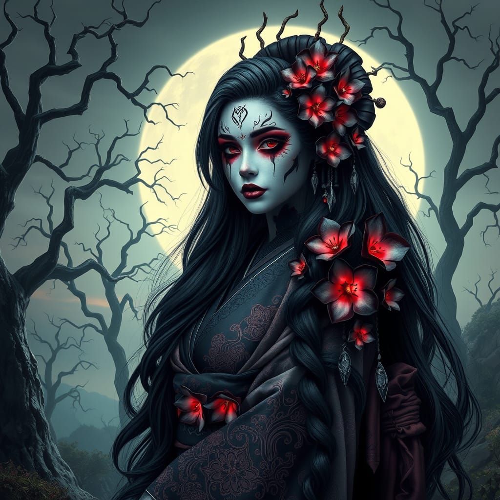 A mesmerizing, high-resolution painting of a macabre goddess...
