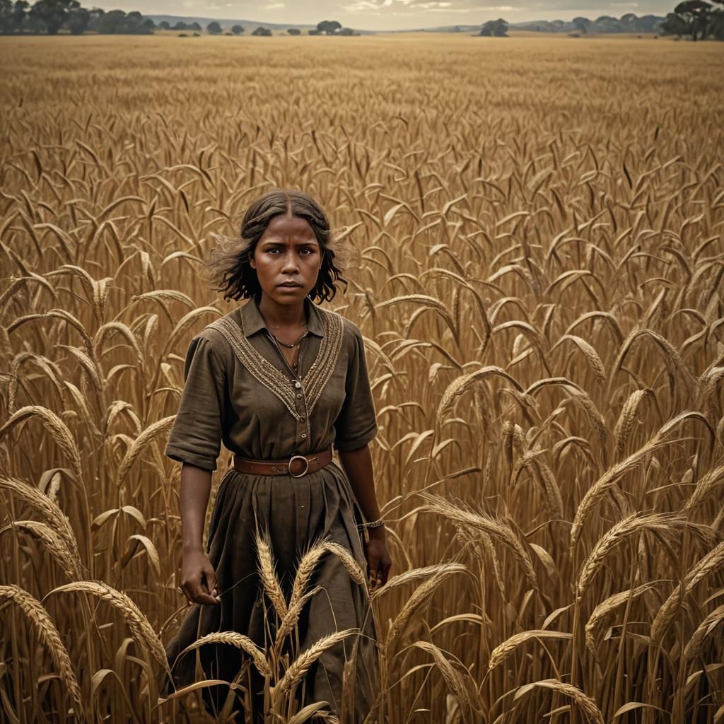 Australian Aboriginal Girl in Wheat Field