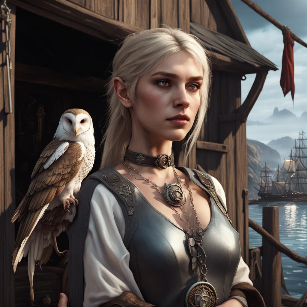 Elf Pirate Girl with Owl: Fantasy Art