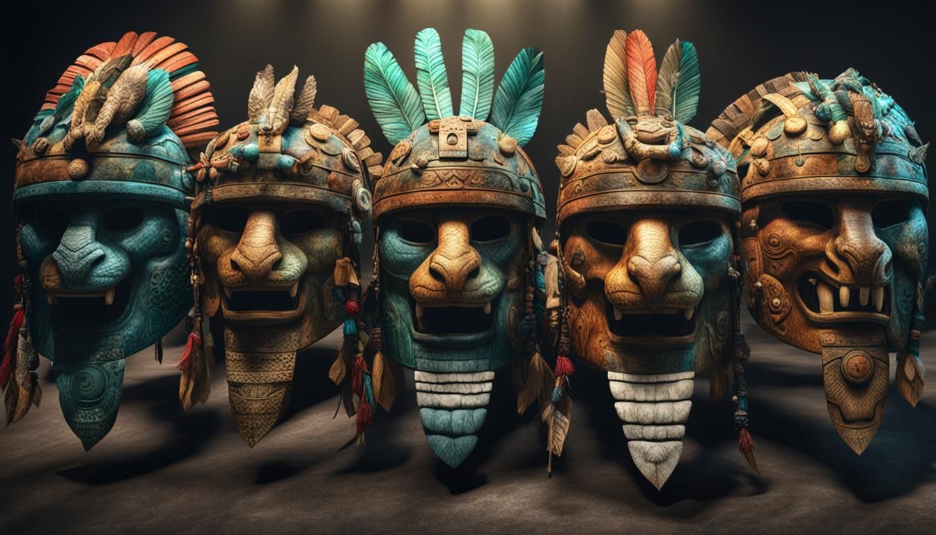 Mayan Warriors in Animal Headgear: Hyperrealistic Concept Ar...