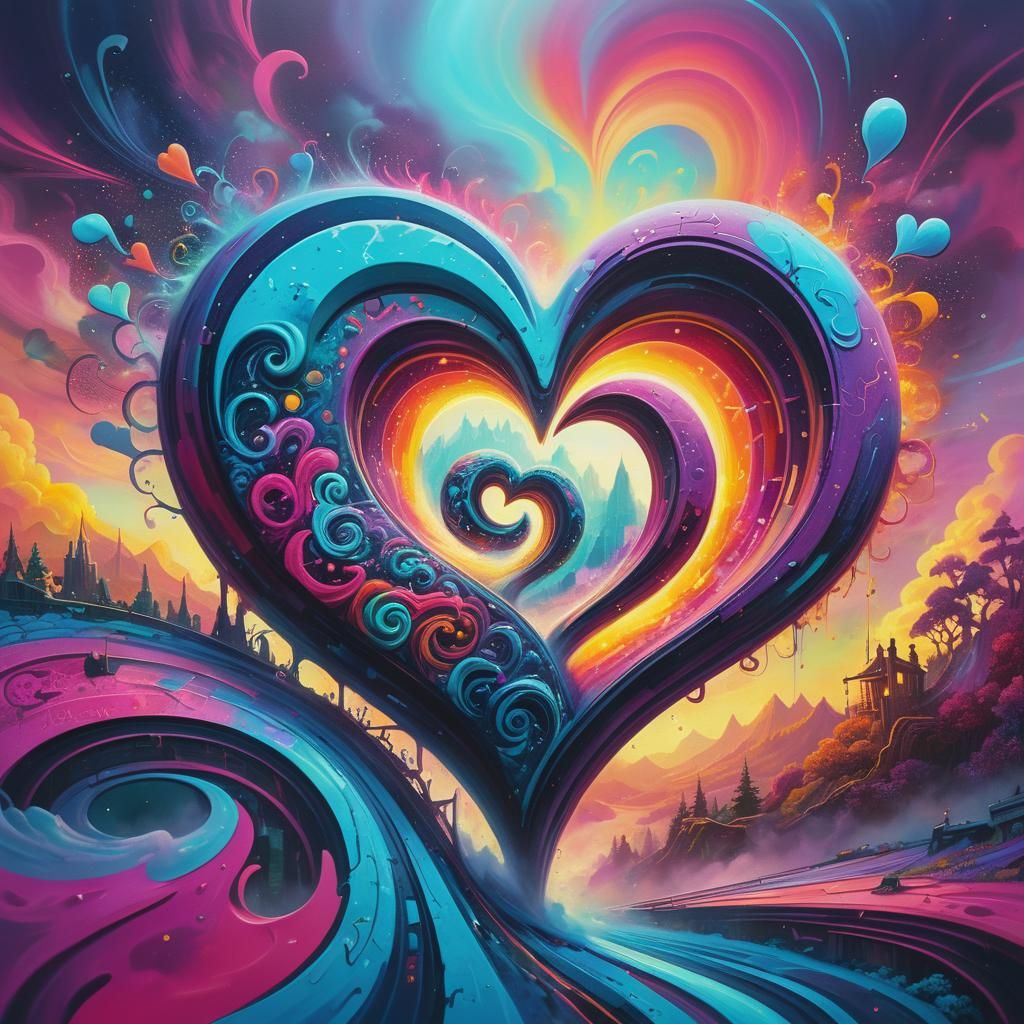 Surreal Heart of Swirling Textures in Dreamlike Landscape