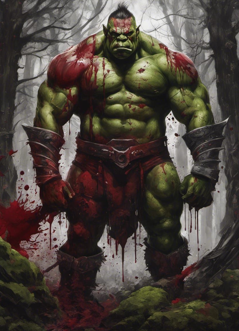 Muscled Orc in Forest: Graffiti Art Portrait