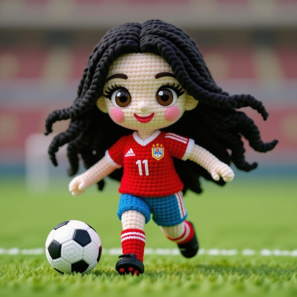 Chibi Soccer Player Yarn Art Composition