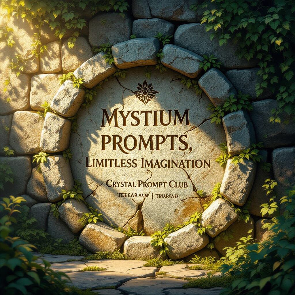 Mystical Stone Wall with Engraved Text