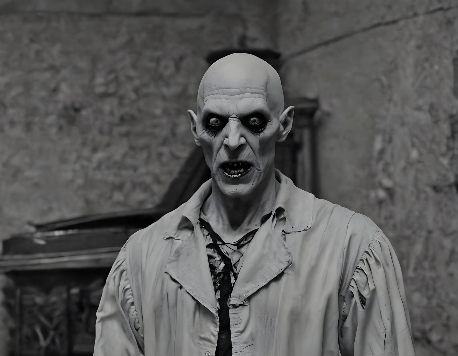 Vampire in Basement: Detailed Atmospheric Portrait