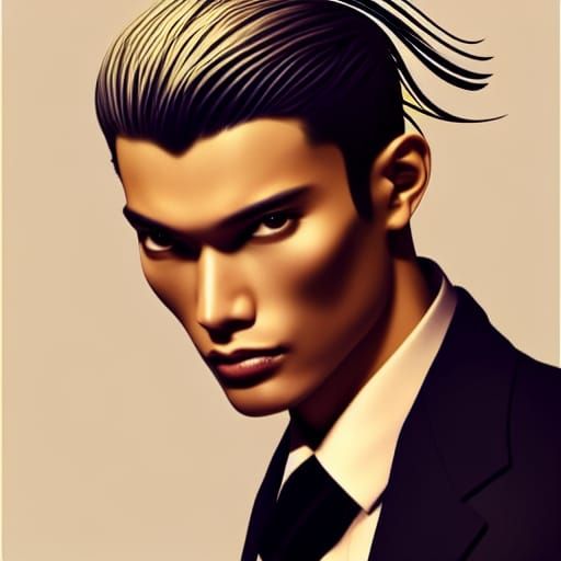 Handsome Asian Model in Business Suit, Runway Portrait