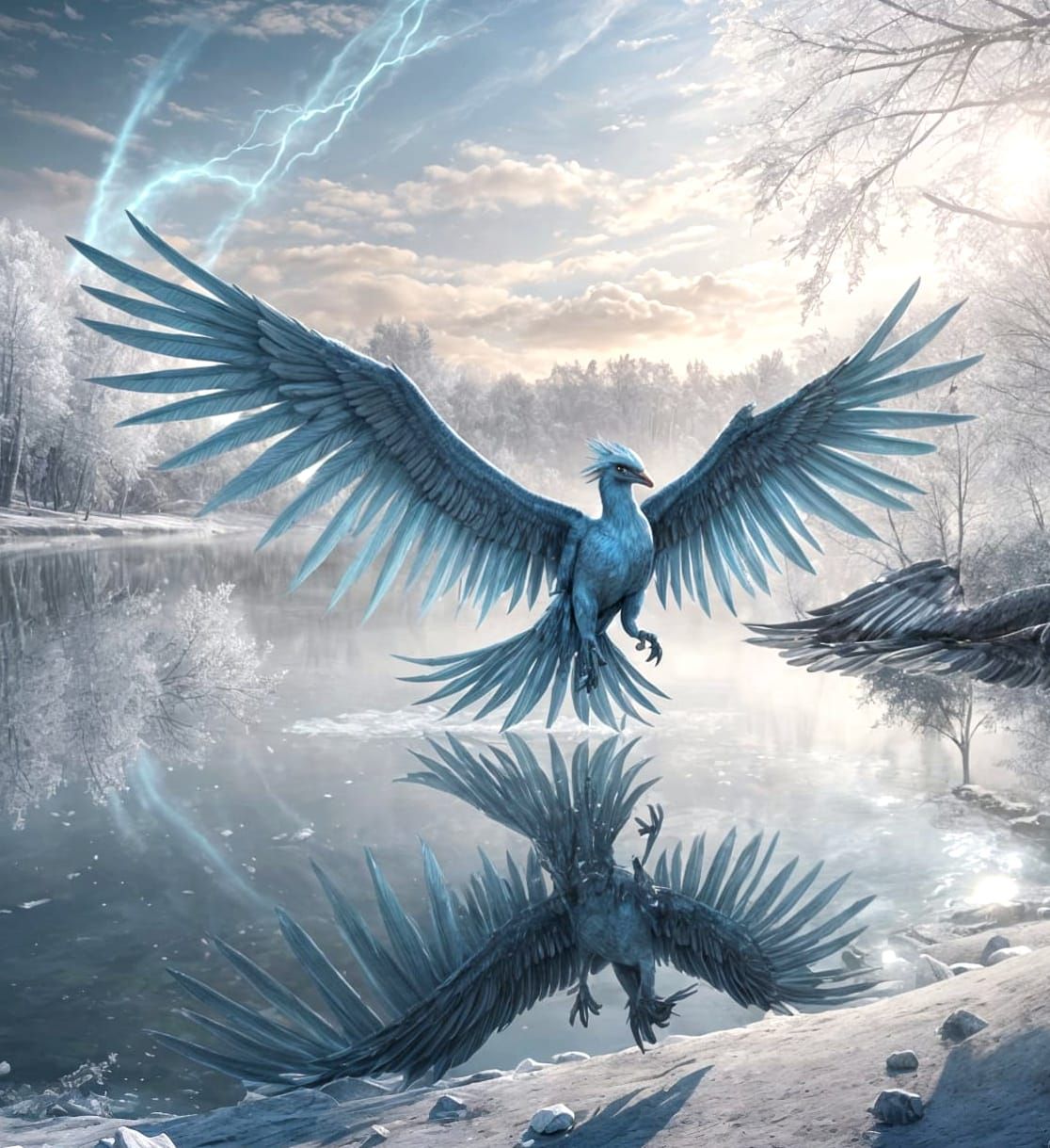 Majestic Articuno in Front of Frozen Lake: Digital Art