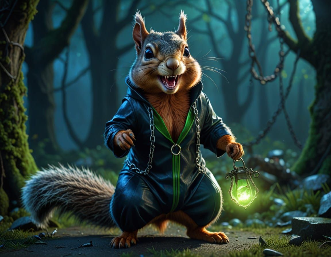 Vampire Squirrel with Spectral Tail in Dark Fantasy