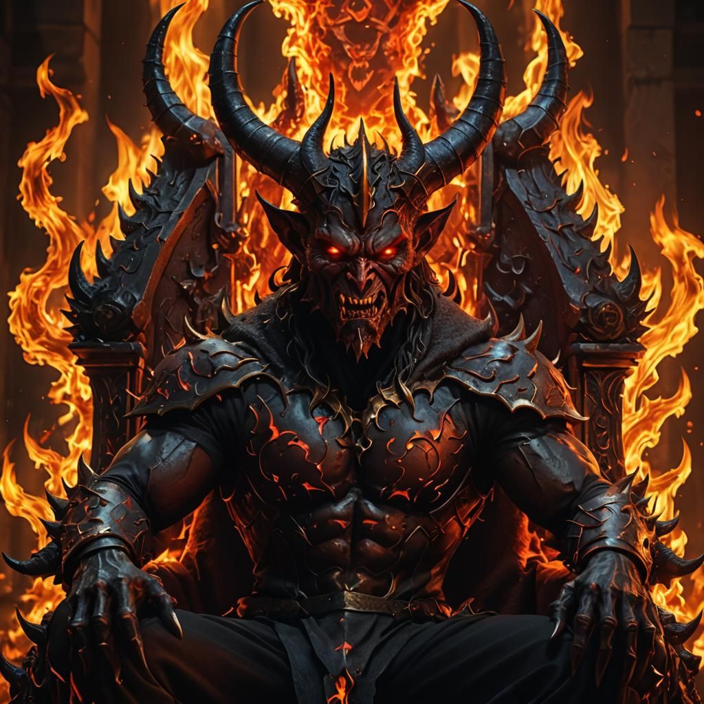 Anime Devil on Throne in Fiery Hellscape