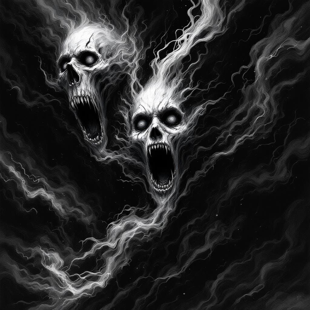 Ethereal Ghostly Faces in a Dark Manga Style