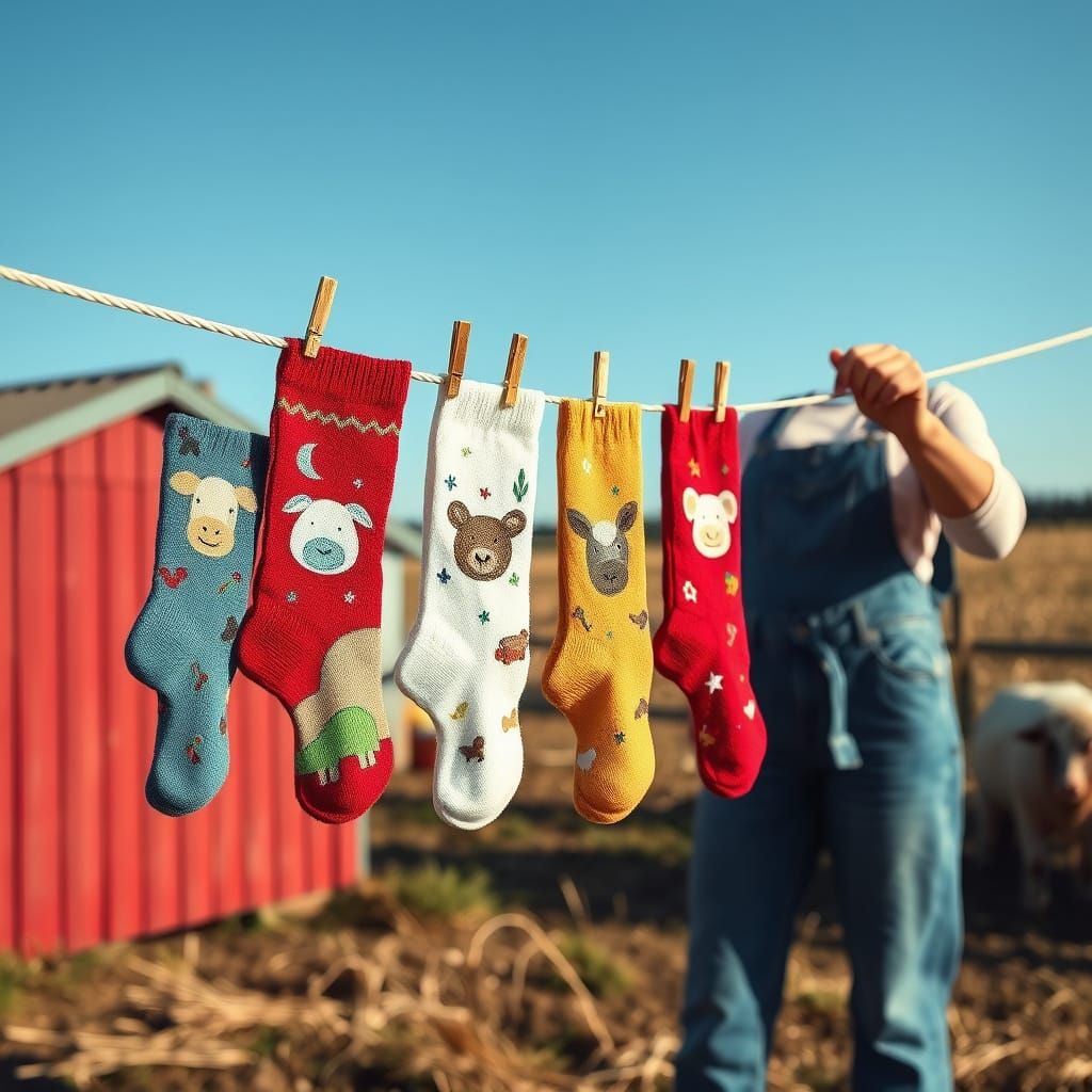 Farmer's Wife Hanging Animal Socks in 8K