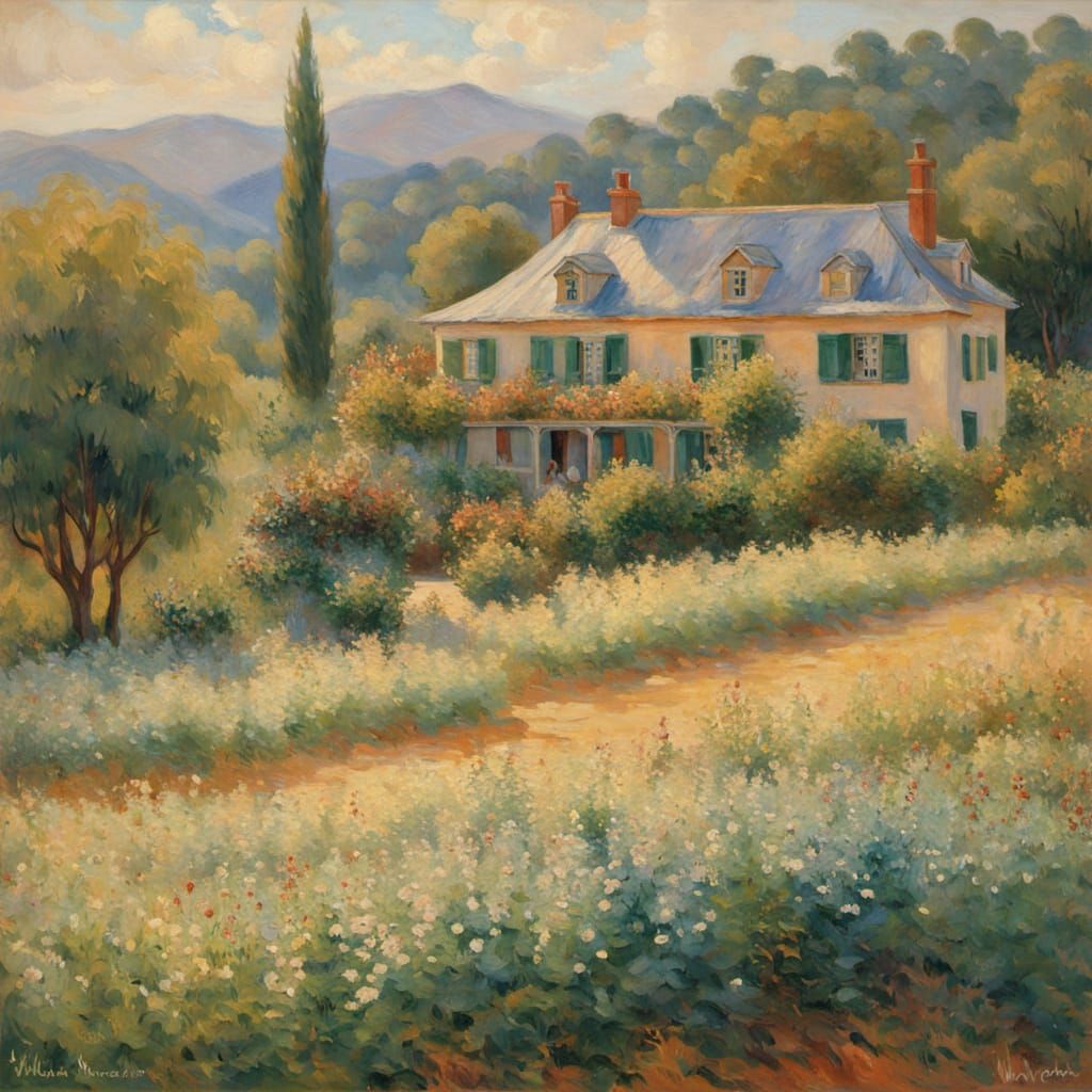 Impressionist Coffee Plantation Scene with Women and Wooden ...