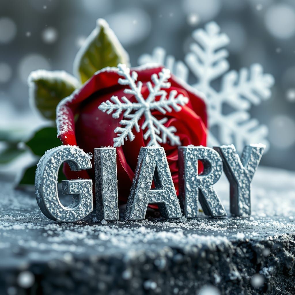 Elegant Gary in Frosty, Textured Silver on Dark Icy Surface