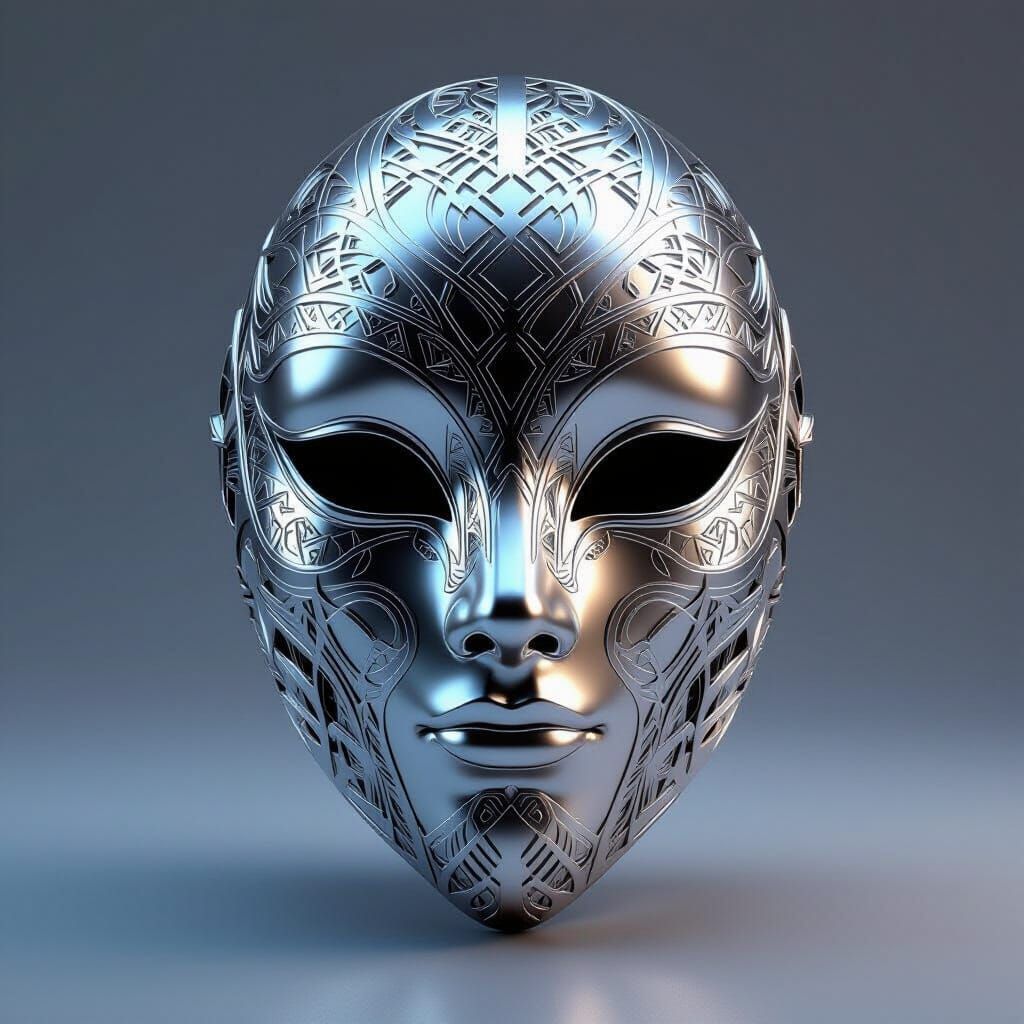 Gleaming Silver Mask with Intricate Geometric Patterns