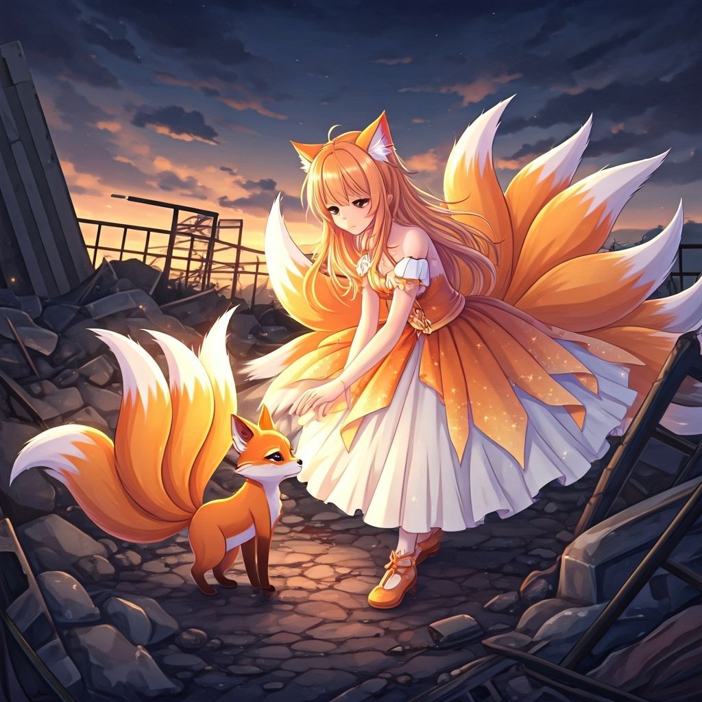 Hopeful Anime Kitsune Girl Comforts Sad Kit