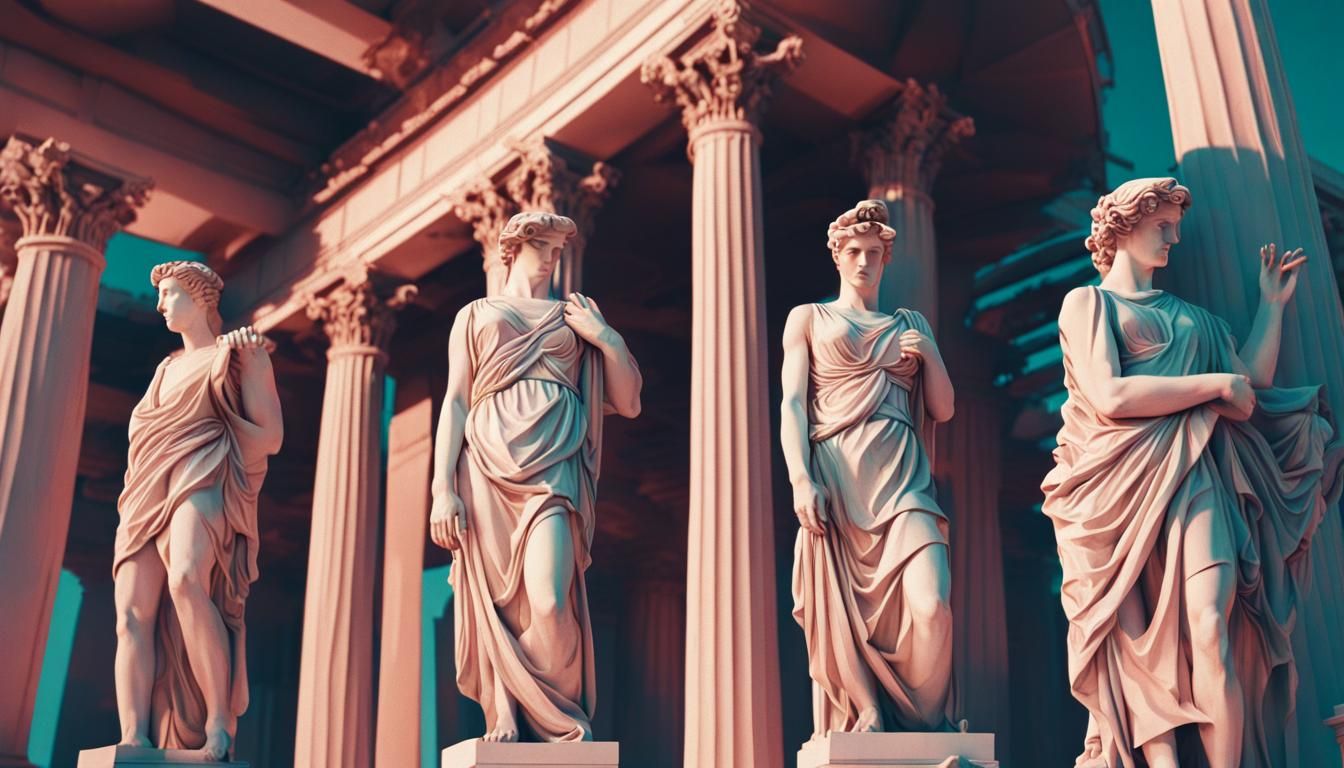 Greek Statues in Cyberpunk Vaporwave Style