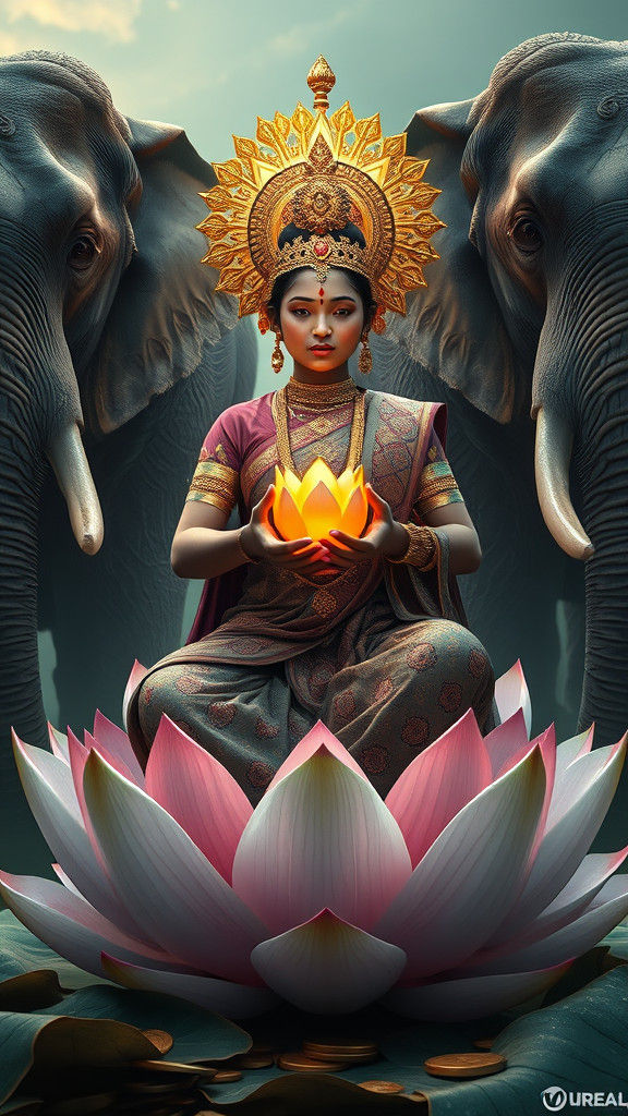 Goddess Durga on Lotus: Indian Fantasy Concept Art