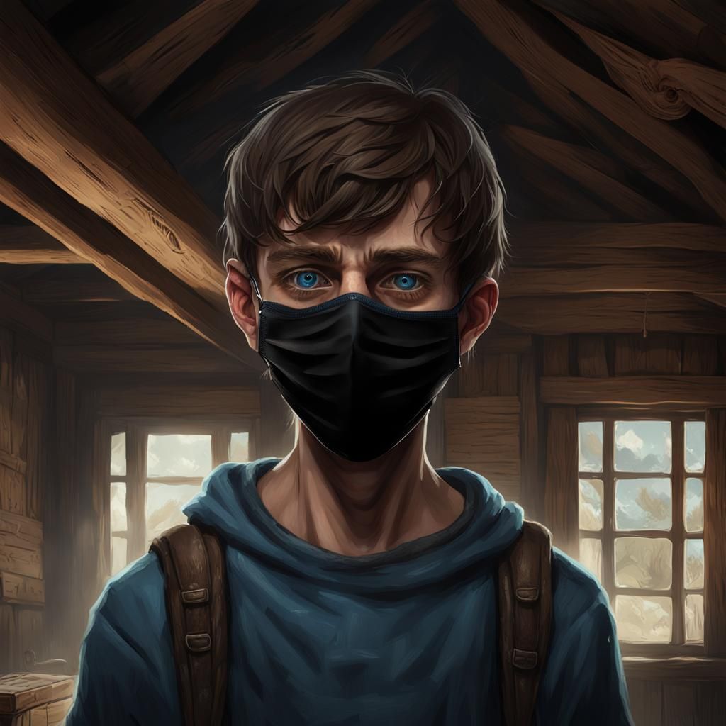 Teen with Mask in Dark Fantasy Concept Art