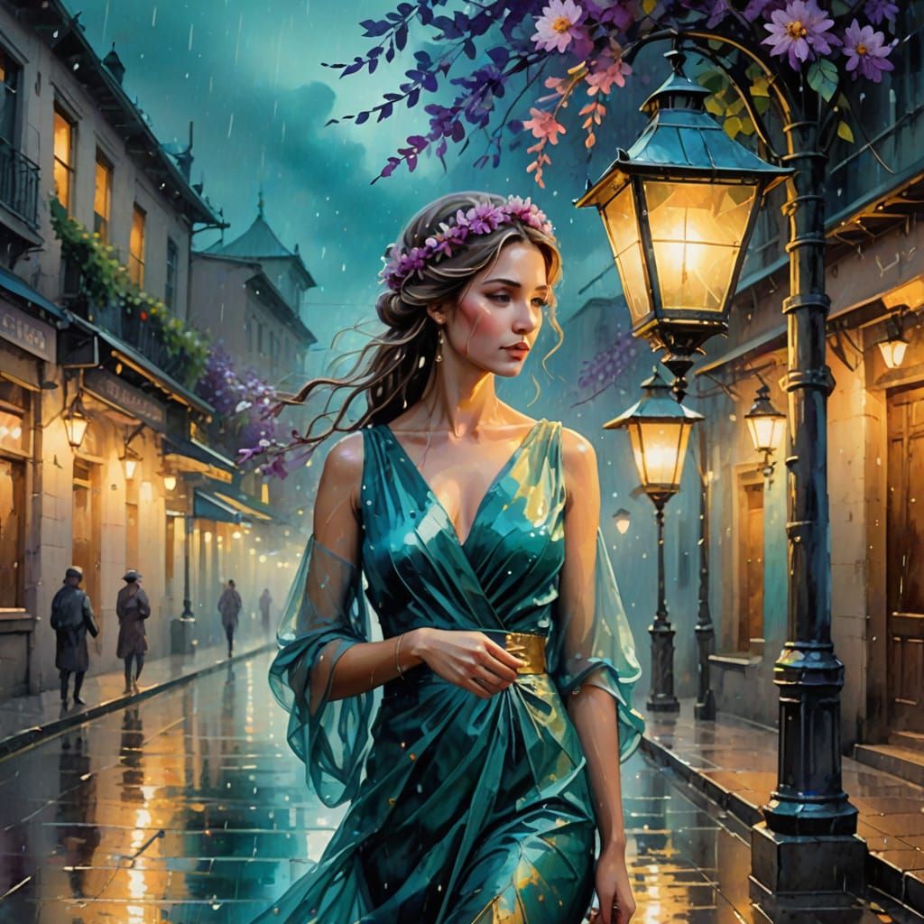 Ethereal Watercolor Masterpiece in Teal and Gold