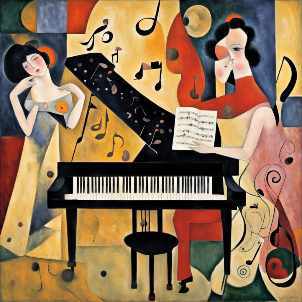 Vibrant Musical Abstraction in Art Nouveau Style