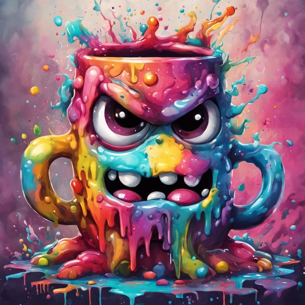 Adorable Monster Mug with Graffiti Art Background