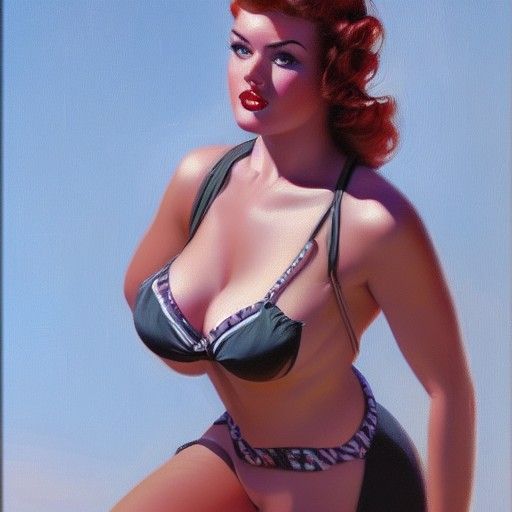 Attractive Pinup Girl in Hyperrealistic Oil Painting