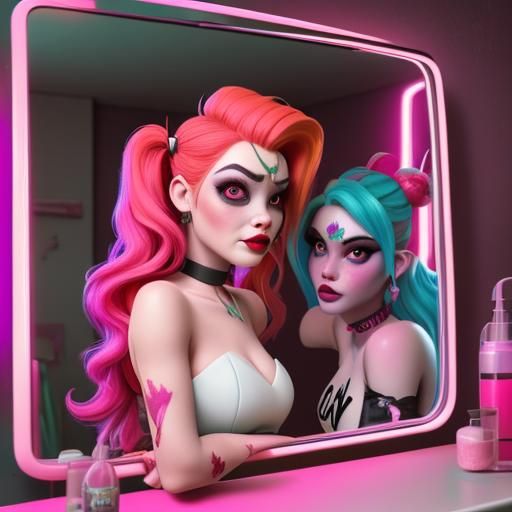 Harley Quinn Bride and Poison Ivy in Retro Synthwave