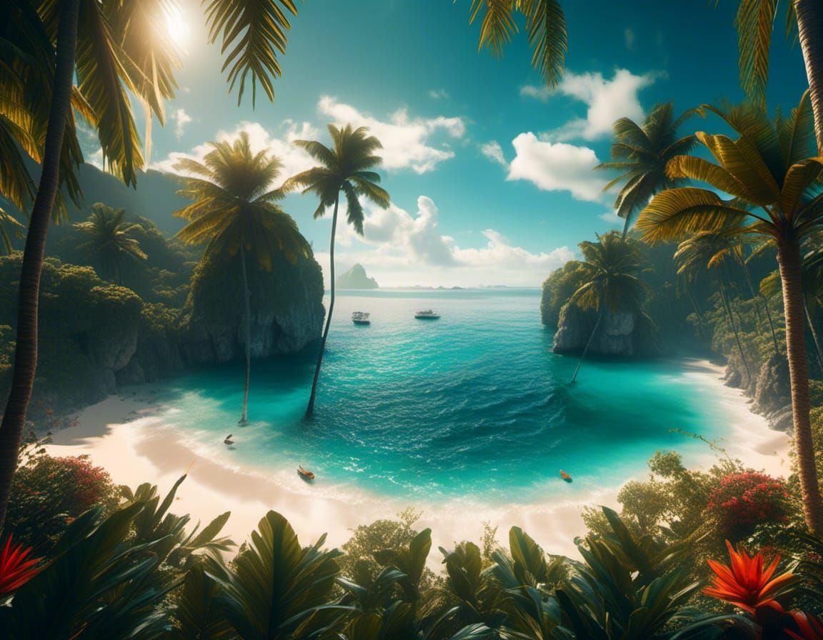 Lush Tropical Island Paradise: Cinematic Beach Escape