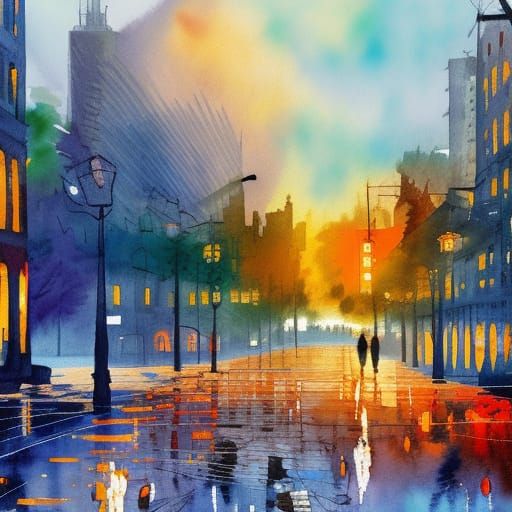 City Seasons in Impressionist Gouache Style