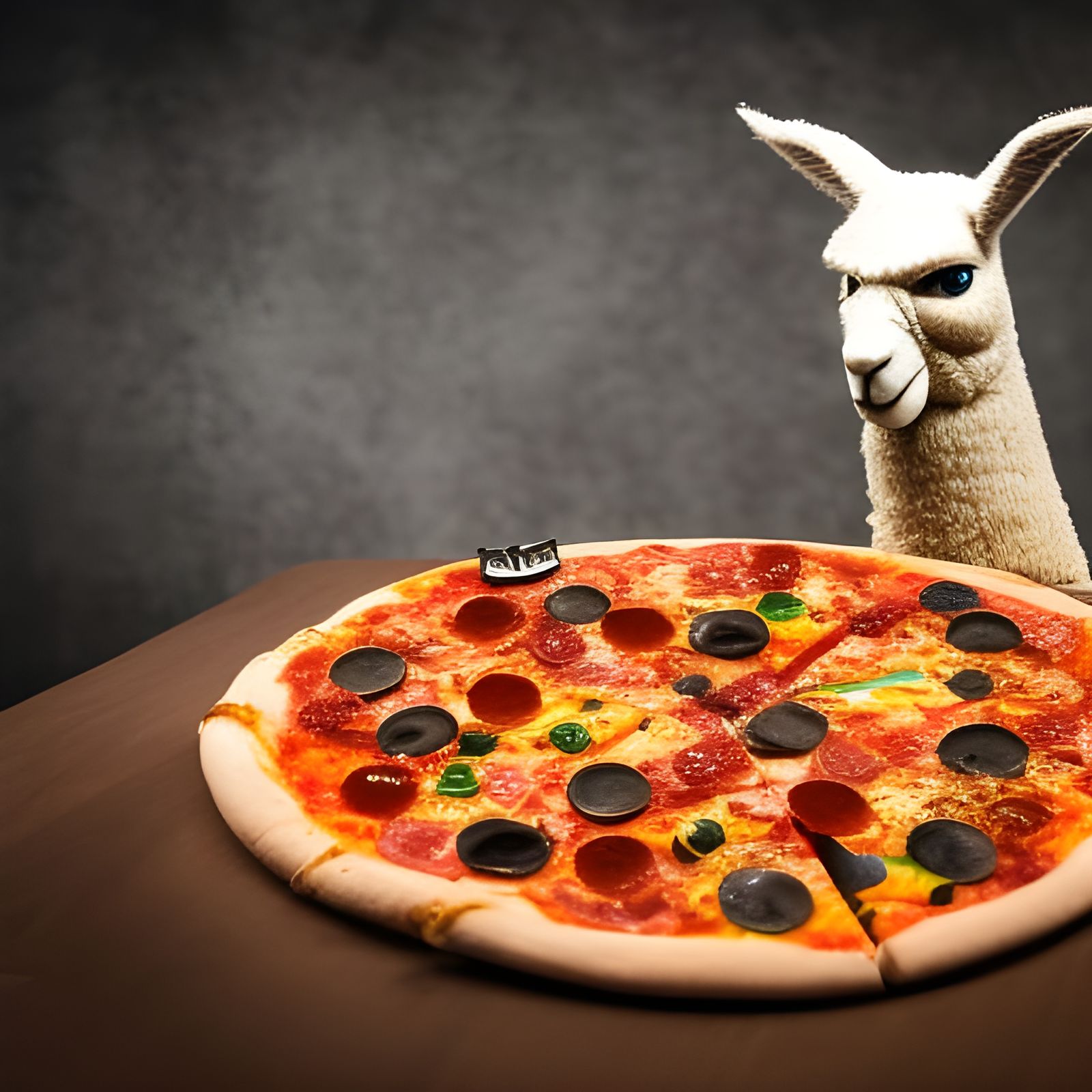 Llama calamity with pizza