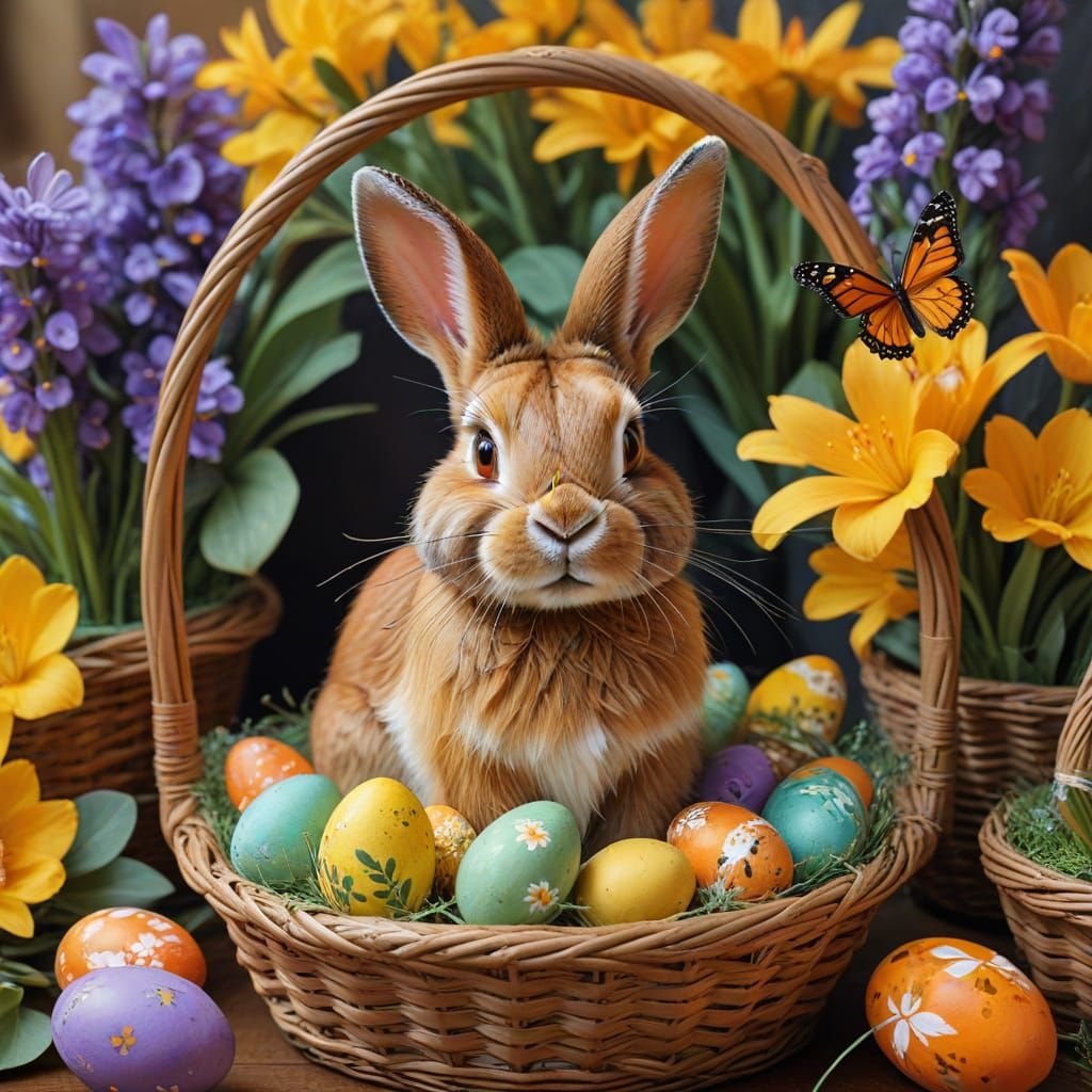 Whimsical Spring Bunny in Vibrant Gouache