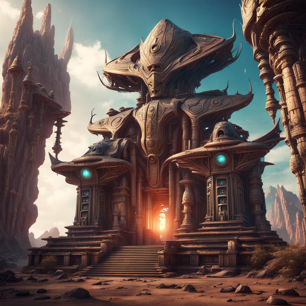 Ancient Alien Robot Temple: Detailed Matte Painting