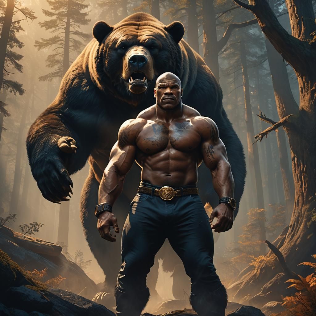 Mike Tyson and Buff Black Bear Fantasy Art