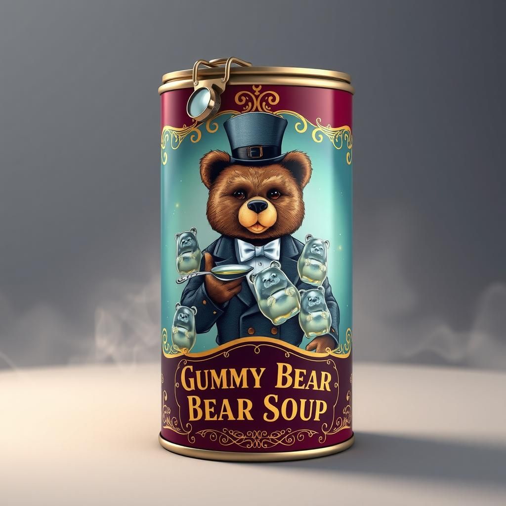 Victorian Gummy Bear Soup in Top Hat Can