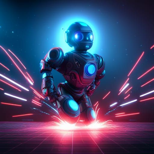 Dancing Robot in Fireworks: Detailed Matte Painting