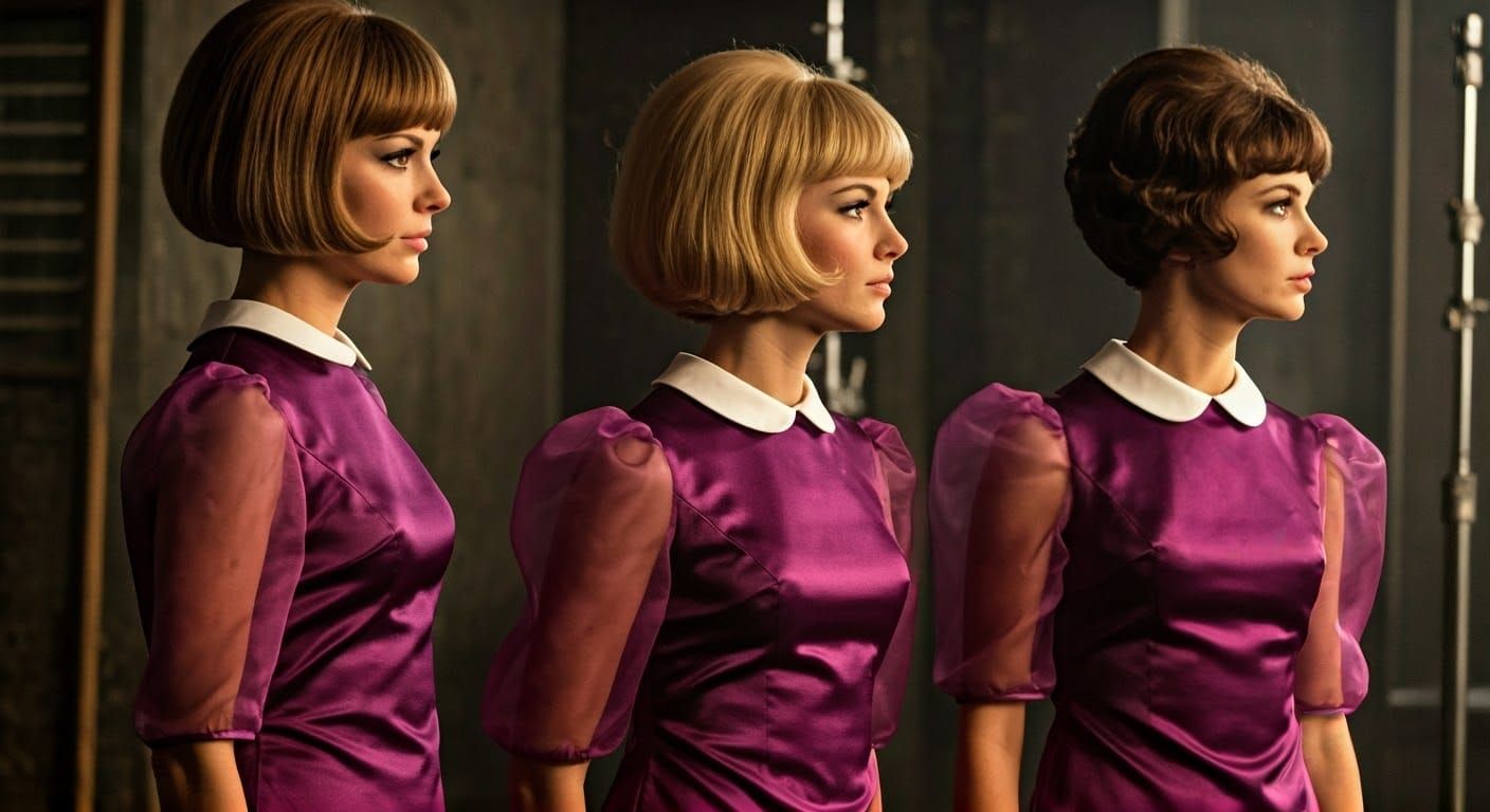 1969 Film Studio Screen Test with Purple Dresses