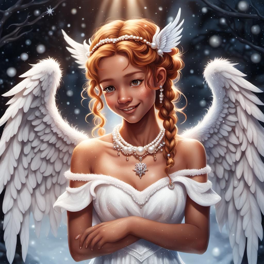 Fantasy Portrait of Elf Woman with Angel Wings
