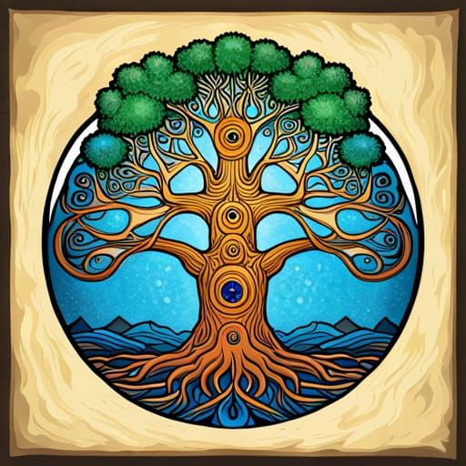 Yggdrasil Sticker: Norse World-Tree in Art Nouveau Style