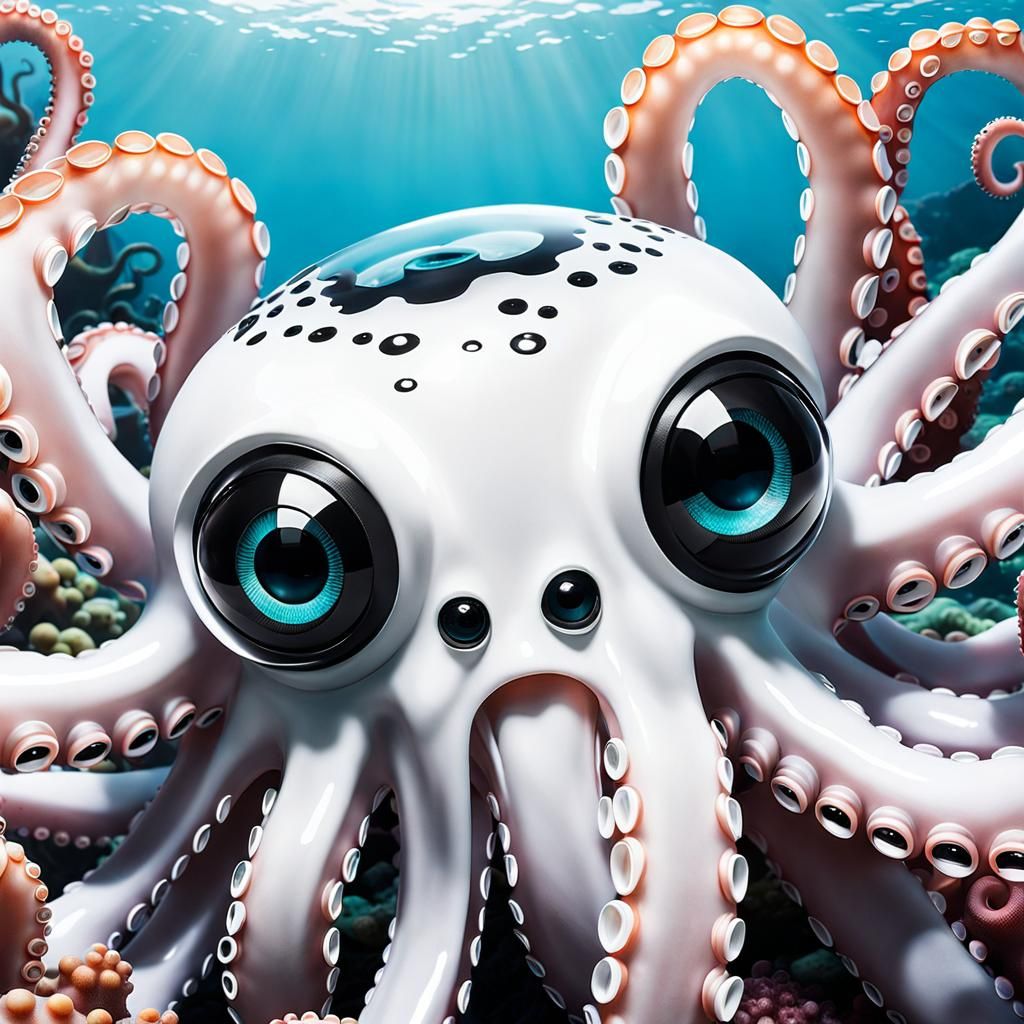 Funny Googly-Eyed Octopus in Reef Environment