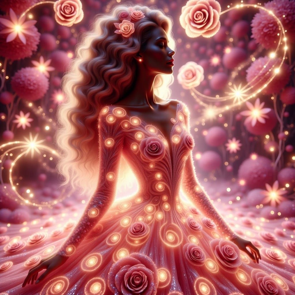 Luminous Princess with Rose Dress in Holographic Light