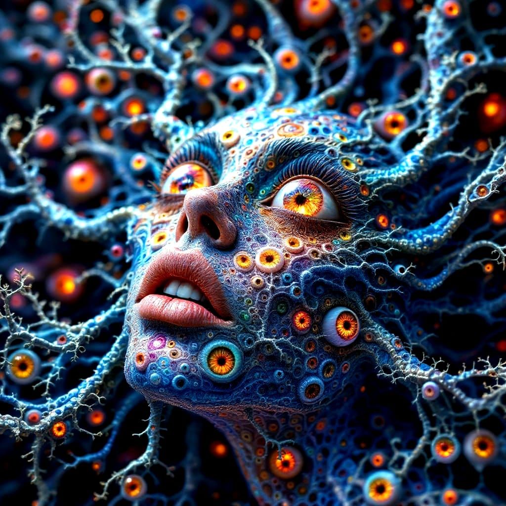 Surreal Psychedelic Entity Manifests With Fractal Eyes