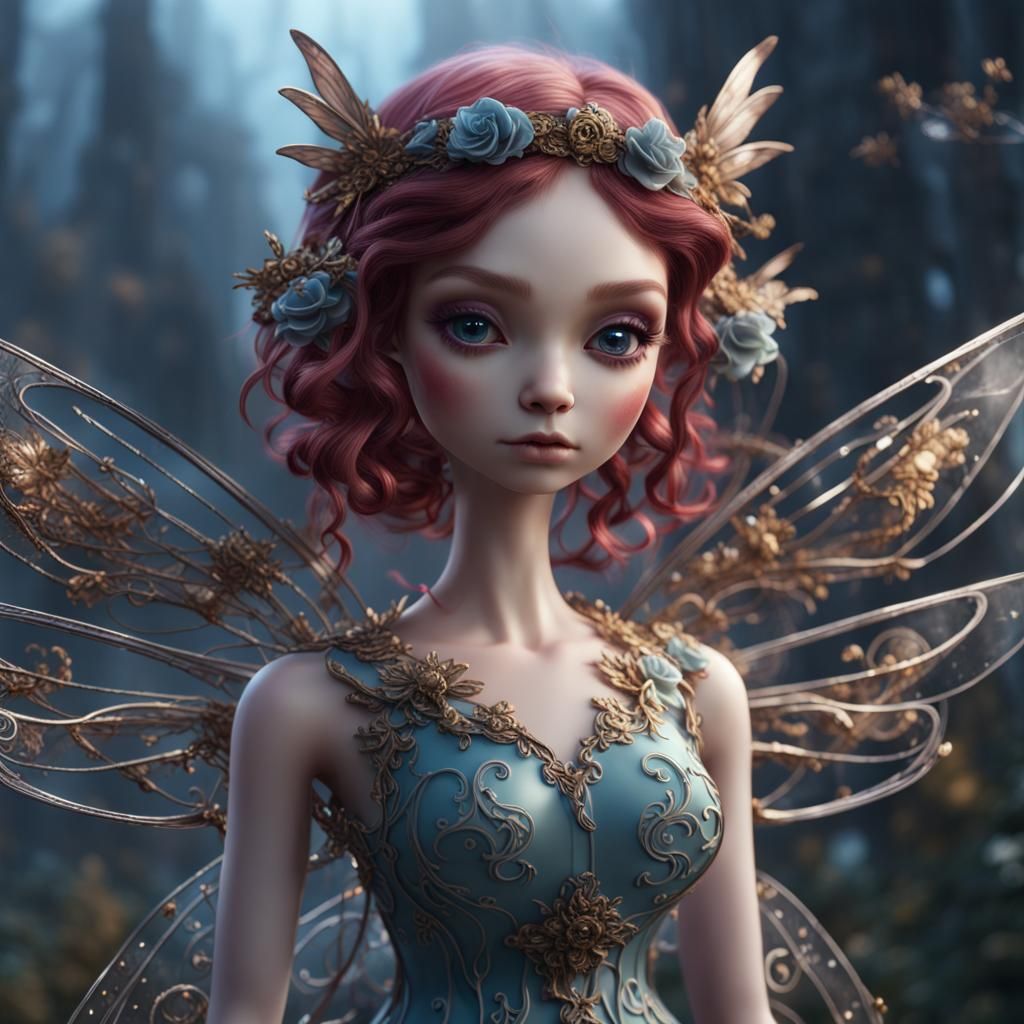 Porcelain Fairy Doll with Metal and Glass Wings