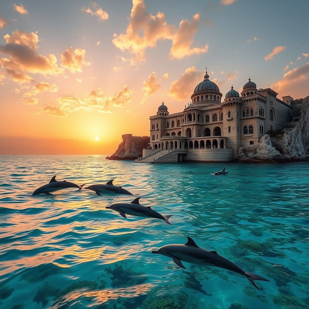 Ancient Palace on Luxurious Island in Sunset Glow