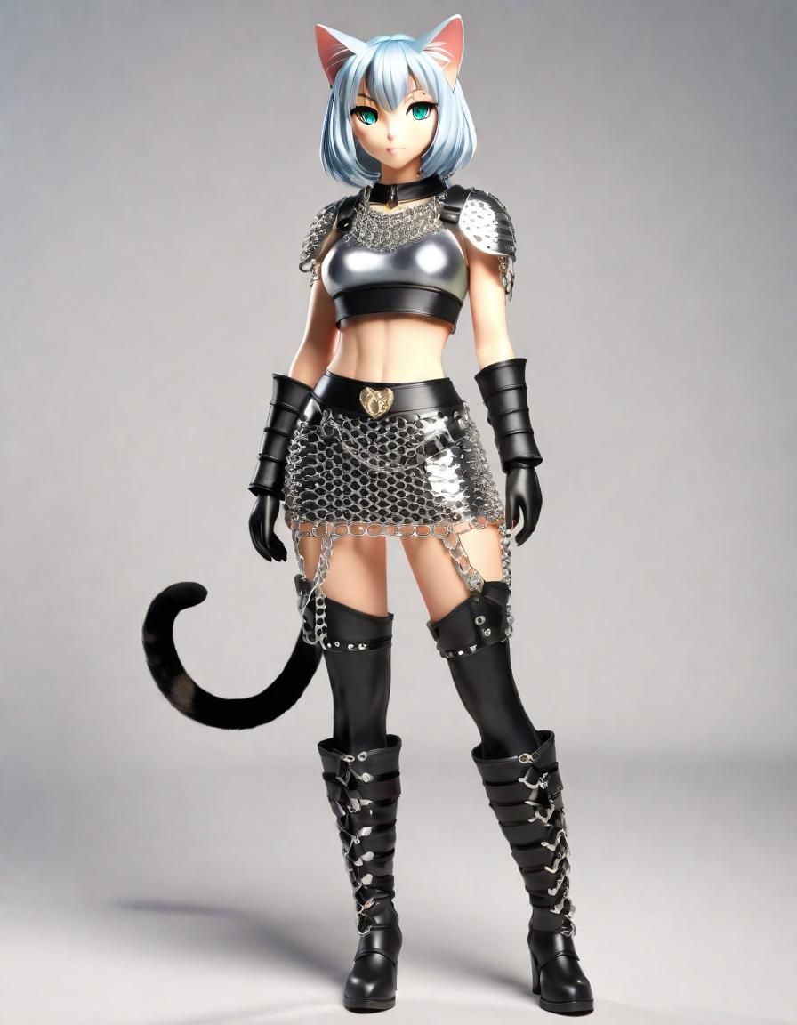 Anime Cat-Girl in Chainmail Skirt, Digital Art