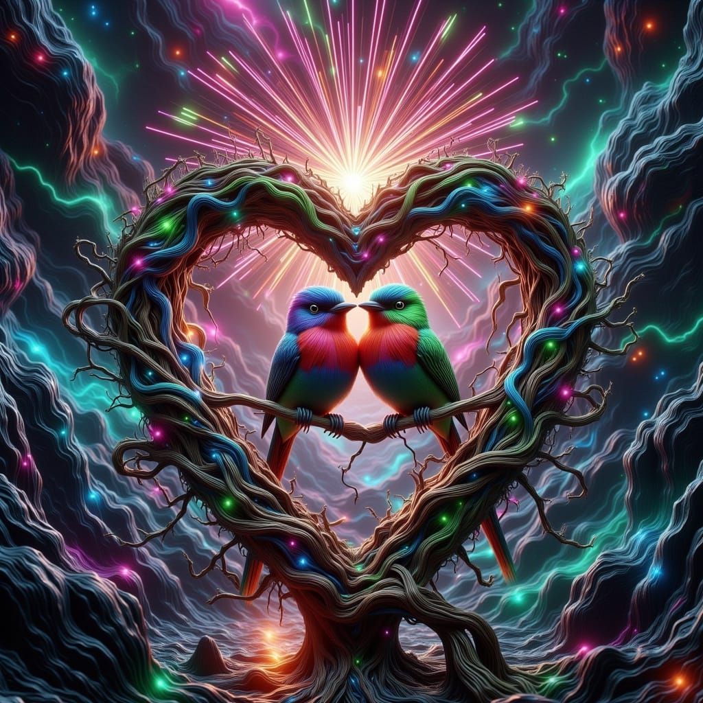 Ethereal Love Birds in Cosmic Heart of Disintegrating Time