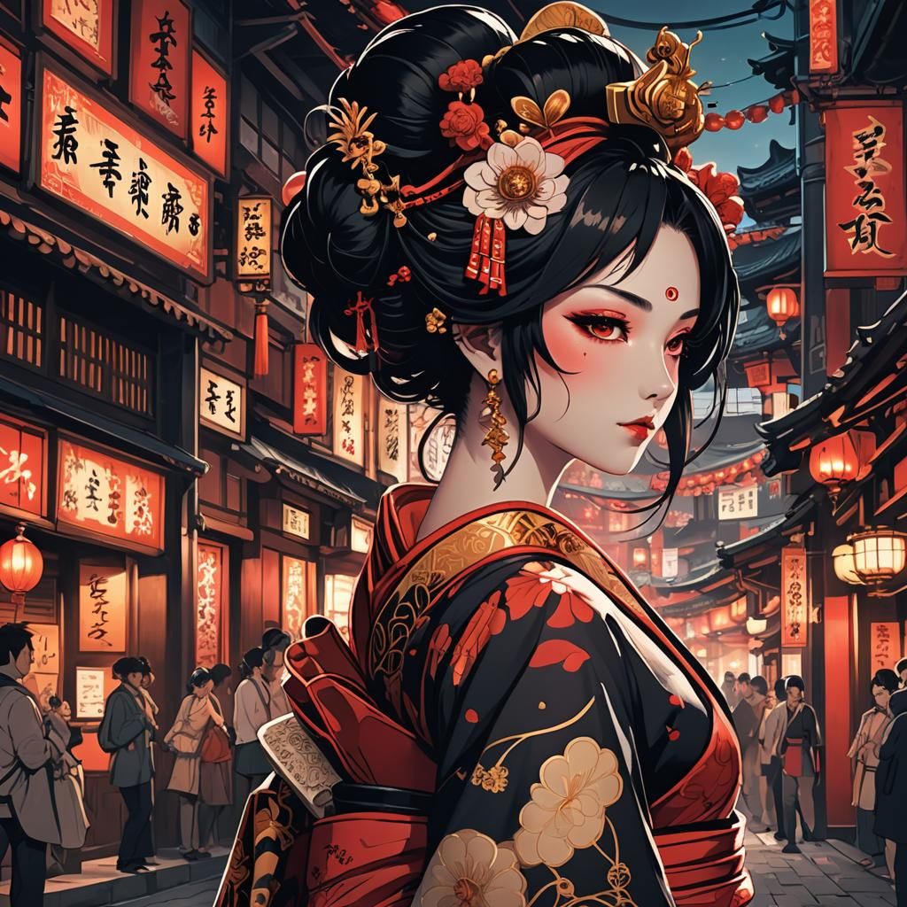 Anime Oiran in Red Light District: Manga Style