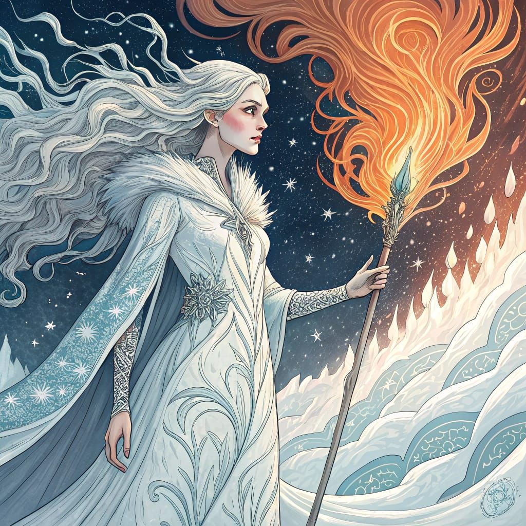 Goddess of Frozen Majesty in Vibrant Abstract Landscapes